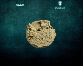 60 mm runde Resin Miniature Miniaturen - Tempelruinen Gelände mit Statuen-Detail