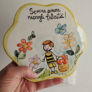 Sottopentola in ceramica.  Fiore vassoio. Idea originale. Bomboniera. Comunione. Cresima. Regalo ospite