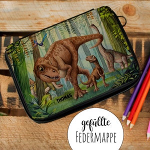 Borsa per cosmetici, astuccio per matite, astuccio per matite, dinosauro, dinosauri, T-Rex, giungla, nome desiderato, pacchetto regalo64 wt252 fm257