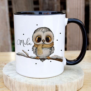 Cup mug owl owls on branch motif with desired name name individual coffee mug coffee cup gift ts1082
