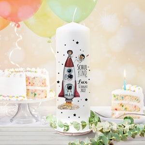 School enrollment candle candle cup for starting school for starting school school child rocket space astronaut desired name date bundle61 wk239 ts2105