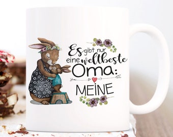 Tasse Becher mit Spruch weltbeste Oma Meine & Hase Omi Omahase Hasenkinder Enkel Kinder Motiv Kaffeebecher Geschenk ts1089