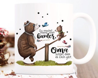 Tasse Becher Kaffeebecher Kaffeetasse für Oma Mama mit Bären Oma macht Welt bunter ts1093