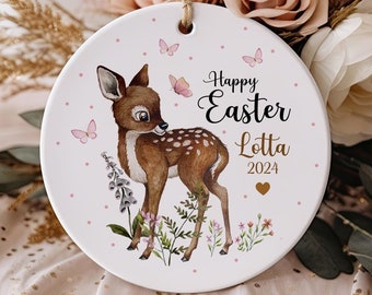 Osteranhänger Osterschmuck mit Reh Rehkitz deer Osterei Ostereier personalisiert Happy Easter ornaments Ostern Geschenk eo1