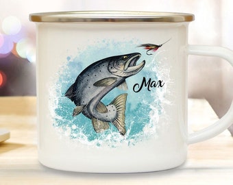 Emaillebecher Mug Becher Tasse Camping Meerforelle Lachsforelle Fisch & Lachsfliege Wunschname Kaffeetasse Geschenk Bundle72 ts2117 eb688