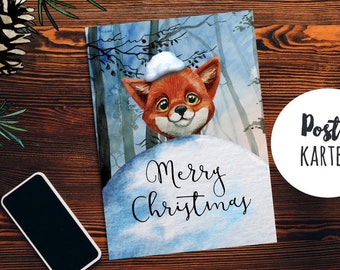 Postcard Christmas card Christmas greetings card Christmas postcard fox fox Merry Christmas greeting card pk221