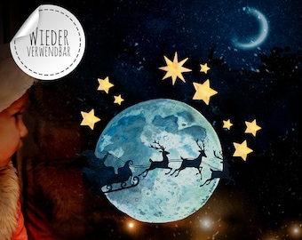 Window picture window sticker Santa Claus reindeer moon Christmas window picture winter Christmas reusable for children bf90