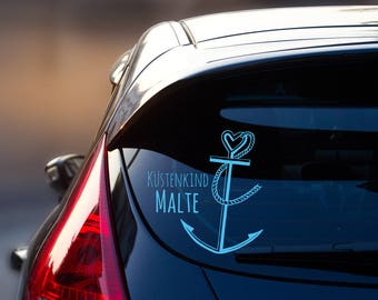 Car Decal Sticker Rear Window Name Anchor Coast Child M1867