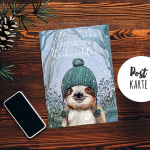 Postkarte Weihnachtskarte Faultier Weihnachtsgrüße "Allerfröhlichste Weihnachten" Karte postcard sloth Merry Christmas Grußkarte pk223