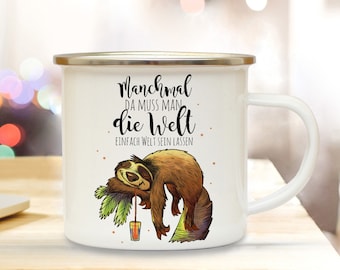 Enamel camping mug sloth sloth chilling eb30