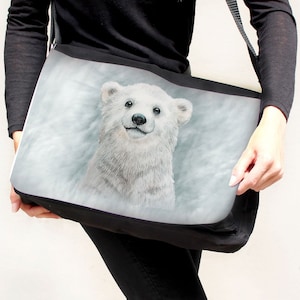 Schultertasche Schultasche Tasche Umhängetasche Eisbär Bär mit Punkte & Wunschname tsu82