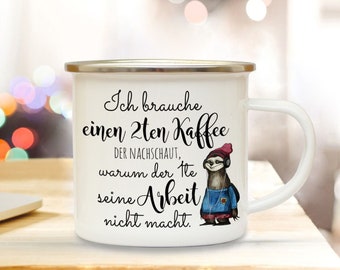 Enamel camping mug sloth "I need a second coffee..." eb209