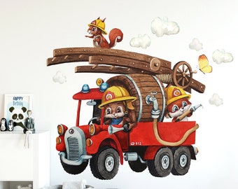 Wall tattoo children's room decoration fire department fireman animals bunny with clouds butterflies decoration for children's room fw23