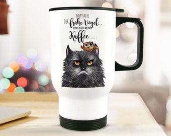 Thermo mug cup cat early bird coffee tb67