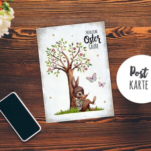 Biglietto d'auguri A6 cartolina cartolina di Pasqua stampa coniglietto sotto l'albero in fiore albero e scritta "Buona Pasqua" punti pk243
