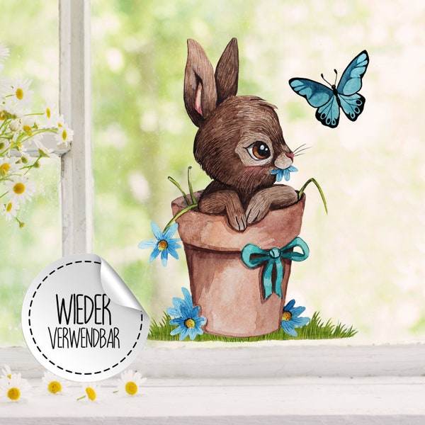 Window picture window sticker bunny rabbits butterflies flower pot reusable children bf32