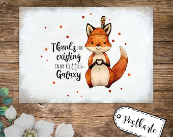 A6 Postkarte Print Fuchs Indianerfuchs Spruch Thanks for existing in my little galaxy Karte Grußkarte Punkte pk236