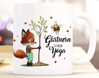 Cup mug fox with bumblebee & saying gardening is my yoga coffee mug gift saying mug ts1025