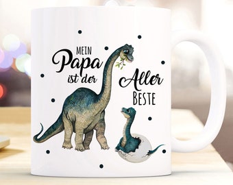 Tasse Becher Dino Dinopapa Papa mit Junges & Spruch Mein Papa ist der Allerbeste Kaffeebecher Geschenk Spruchbecher ts1021