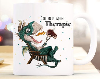 Cup mug little dragon in a deck chair & saying grilling is my therapy coffee mug gift saying mug ts1008