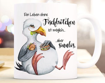 Cup mug coffee cup seagull bird saying A life without fish sandwiches coffee mug gift saying mug ts970