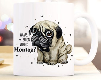 MoonWorks Tasse – Party Nontsop Mops French Bulldog, Schwarzes Interieur, 375 Ml