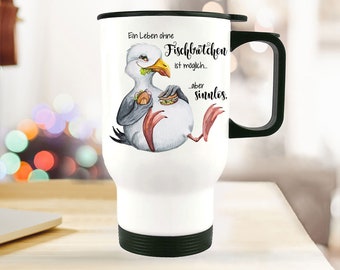 Thermo mug insulated mug seagull bird saying A life without fish sandwiches coffee mug gift tb255