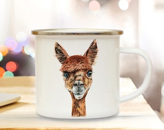 Enamel mug camping mug with young alpaca eb213