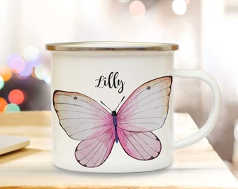 Enamel mug camping cup motif beautiful butterfly & desired name name coffee cup gift eb349