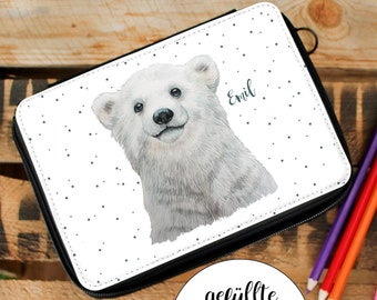 Filled pencil case polar bear bear with dots starting school pencil case individual pencil case & name desired name fm197