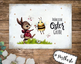 A6 carte de vœux carte postale carte de Pâques imprimer lapin abeilles bourdons papillons et dire joyeuses salutations de Pâques points pk242
