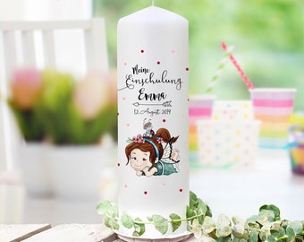 School enrollment candle candle for the start of school for school child motif fairy elf lying desired name date wk174