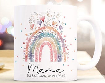 Tasse Kaffeebecher Kaffeetasse Geschenk Muttertag Mama Blumen Happy mothersday Regenbogen Herzen Mama du bist ganz wunderbar ts2148