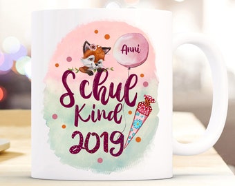 Tasse Becher Einschulung Schulkind 2019 Mädchen zur Einschulung Fuchs mit Wunschnamen ts1053