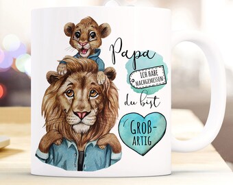 Geschenk Tasse Kaffeebecher für Papa Becher Vatertag Papa du bist großartig mit Löwenpapa und Löwenjunge ts1143