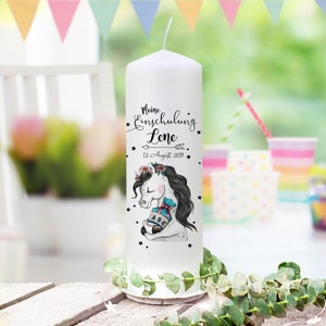 School enrollment candle candle for the start of school for school child motif horse horse with school bag desired name date wk173