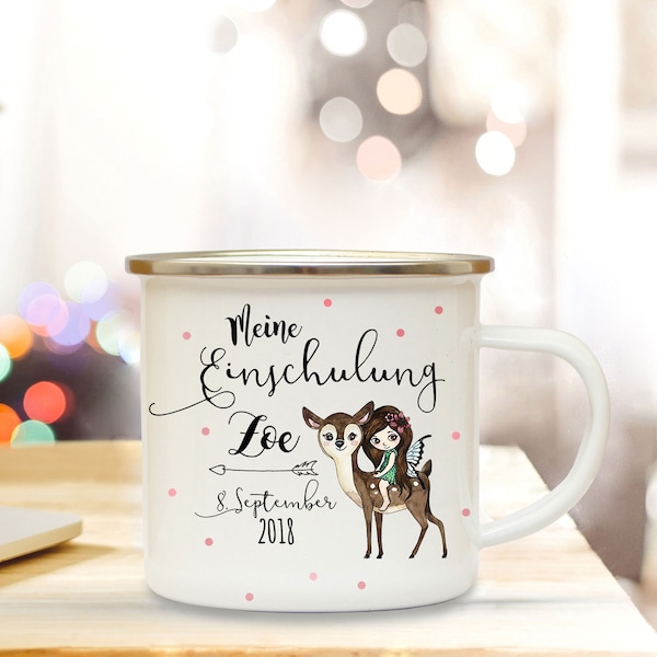 Enamel mug school enrollment fairy on deer mug desired name eb196