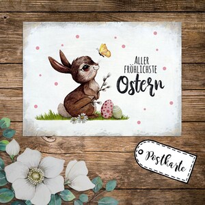 A6 Grußkarte Postkarte Osterkarte Print Hase & Schmetterling mit Spruch Aller fröhlichste Ostern Punkte pk238