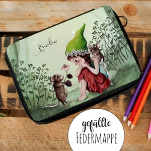 Filled pencil case elf fairy with mouse in the forest starting school pencil case individual pencil case & name desired name fm193