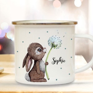 Enamel mug camping cup motif bunny bunny with dandelion & desired name coffee cup gift eb366