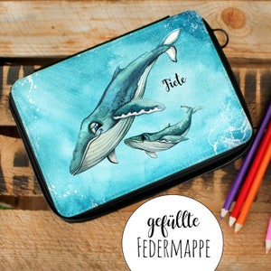 Estuche para lápices lleno de ballena y niño, estuche para lápices para la vuelta al cole, estuche personalizado y nombre deseado fm229