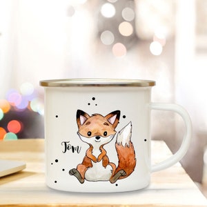 Tasse en émail renard tasse de camping avec nom souhaité tasse pour enfants eb251