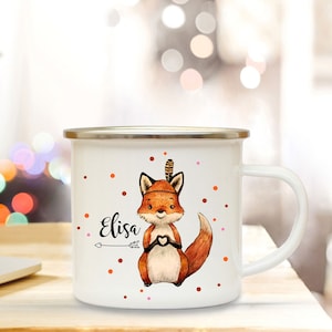 Enamel mug fox camping mug with dots & desired name children's mug eb253