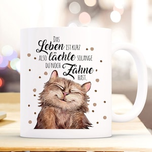 Beker mok koffiemok kat met spreuk "glimlach zolang je tanden hebt" cadeau ts907