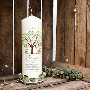 Baptism candle candle for baptism communion birth leaf wreath tree animals raccoon fox saying wreath customizable wk77