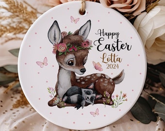 Osteranhänger Osterschmuck mit Reh deer Waschbär Tiere Osterei Ostereier personalisiert mit Namen Happy Easter ornaments eo3