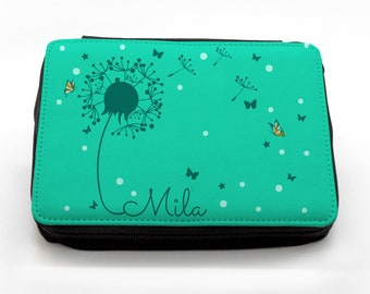 Filled pencil case pencil case turquoise dandelion with name fm032