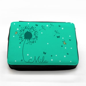 Filled pencil case pencil case turquoise dandelion with name fm032