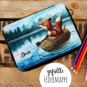 Pencil case fox school start blue desired name name personalizable fm181