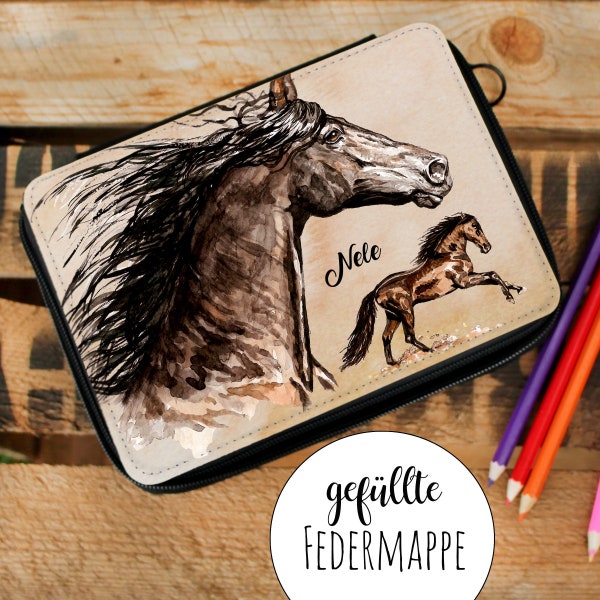 Pencil case pencil case horse horses wild horses back to school desired name names customizable fm184